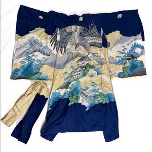 Antique Silk Blue Kimono Traditional